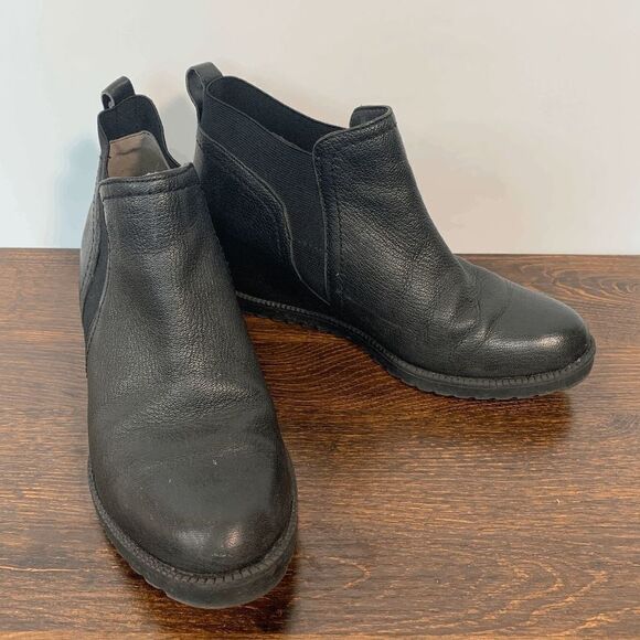 Naturalizer Women's Darena Leather Round Toe Wedge Heel Bootie Black Size 7M - Picture 1 of 10
